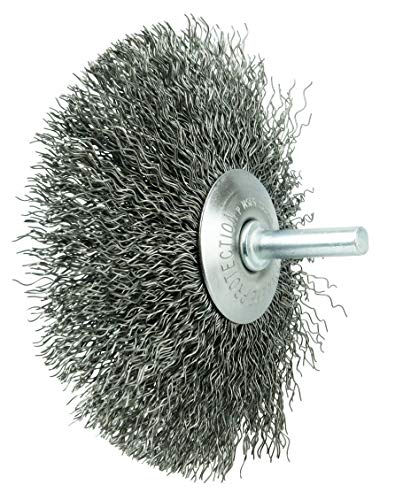 Image of Weiler 17922 4 inch Stem-Mounted Concave Crimped Wire Wheel, .008 inch Steel Fill, 1 /4 inch Stem, Made in The USA (Pack of 10)