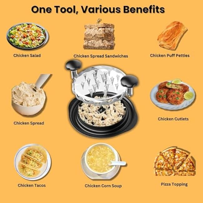 Chicken Shredder with Cleaning Brush, Transparent Lid, Anti-Slip Base, Meat and Vegetable Tool