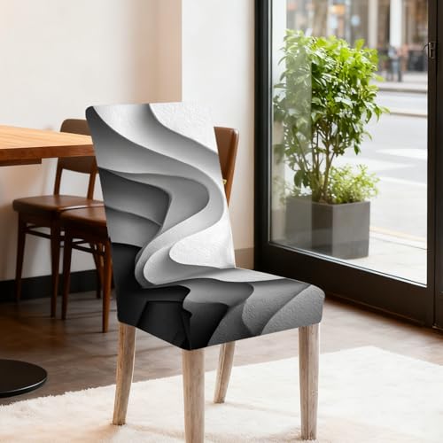 Image of Nuxovilar Black White Wavy Texture Stretch 23.6x70in 4PCS Chair Covers