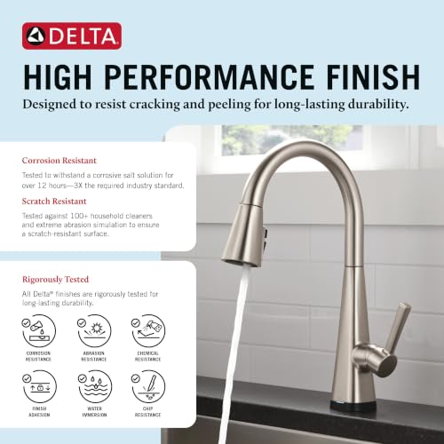 Delta Lenta Touchless Kitchen Faucet with Touch Technology, Brushed Nickel Kitchen Sink Faucet with Pull Down Sprayer, Single Hole, SpotShield 19802TLZ-SP-DST - image 6