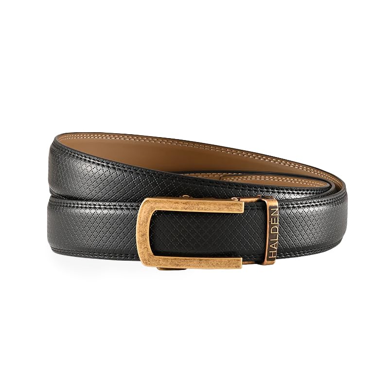 Image of HALDEN THEO Belt For Men Leather Original (Adjustable Fits Up to 44 Inch Waist) Ratchet Straps, Unique Magnetic Auto-lock Buckle Adjustable Belt For Men
