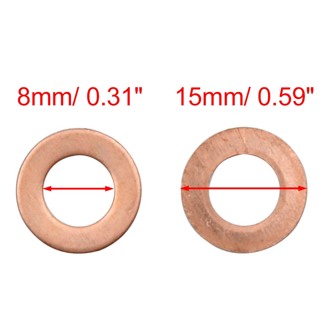 X AUTOHAUX 10pcs 8mm Inner Dia Copper Washers Flat Sealing Gaskets Ring for Car, Copper Tone, 8*15*1mm - Image 2