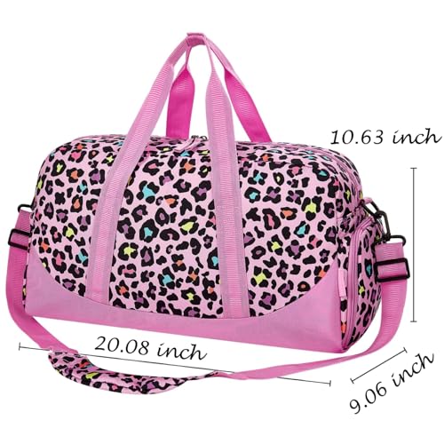 Choco Mocha Kids Duffle Bag & Passport Holder Girls ages 9-12 for Travel Cheetah Pink2