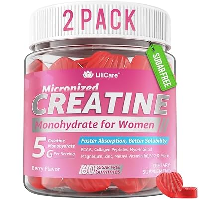 Creatine for Women Gummies, Micronized Creatine Monohydrate + Myo-Inositol, Collagen Peptides, BCAAs, Hyaluronic Acid, Vitamin B6 B12, Zinc for Energy, Focus, Hormonal Balance, Sugar Free, 120 Counts