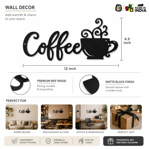 Image of Gift Kya De Coffee Wall Hanging Sign for Kitchen & Cafe | Wooden Wall Art for Coffee Corner | Black Kitchen Decor for Home & Restaurants