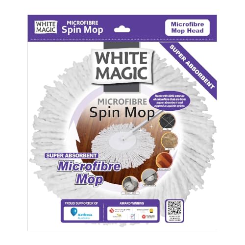 White Magic Microfibre Mop Head – Fits White Magic Spin Mops, Effortless Spin Drying, Chemical-Free, Machine Washable, 4X More Absorbent Than Cotton, Versatile & Reusable – Eco-Friendly Cleaning