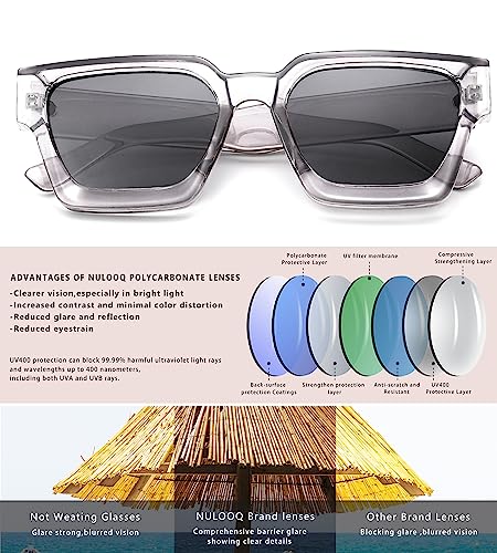 Image of NULOOQ Thick Square Sunglasses for Women - Men Retro Fashion Chunky Rectangle Sun Glasses Black Shades