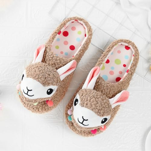 Image of Cute Animal Slippers - Soft Fuzzy Alpaca & Llama Memory Foam for Women - Indoor Warm Non-Slip Bedroom Slippers