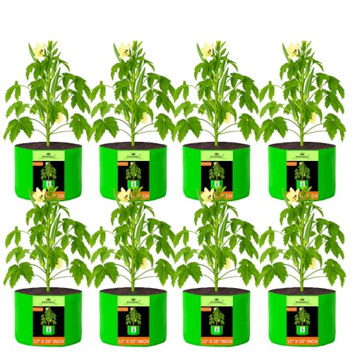 Image of Kingwell grow bags 12x15 inch pack of 8 For Terrace Garden Vegetable Plant Grow Bags Fruits Growing Containers For terrece Gardening