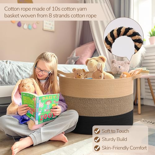 Image of INDRESSME 115L Extra Large Blanket Basket for Apartment Decor, Woven Baby Laundry Hamper Shoe Basekts for Entryway, Wicker Storage Basket for Organizing, Camel Mix & Black