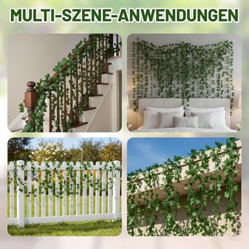 16 Stück Efeu Girlande Künstlich, Dekorative Kunstpflanzen, Flexible Efeuranken, Einfache Montage Langlebig, Vielseitige Innen-Dekoration