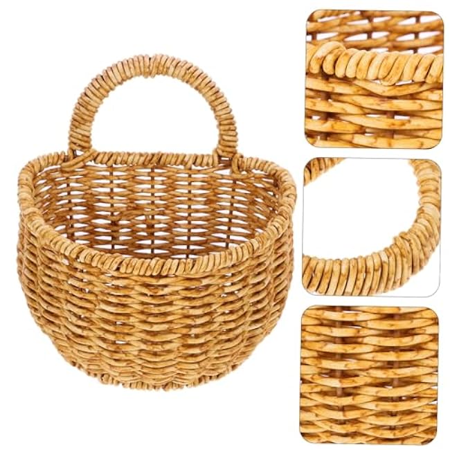 Cabilock Hand Woven Kitchen Hanging Basket Small Wall Mounted Storage Organizer for Bathroom Garlic Ginger Sundries Fresh Pastoral Style PE Material Versatile Home for Doors and Living