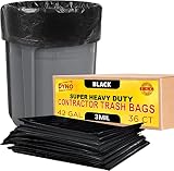 42 Gallon Contractor Trash Bags Heavy Duty 3 Mil Black - 36 Count Large Trash Bags - Individually Fo