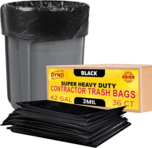 42 Gallon Contractor Trash Bags Heavy Duty 3 Mil Black - 36 Count Large Trash Bags - Individually Folded - Industrial Trash Bags – 33W X 48L #TOP10