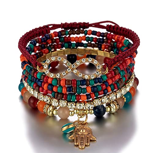 Caiyao Bohemian Beaded Bracelets Stackable Bracelet Infinite Sign Fatima Hand Set Multilayer Stretch Boho Cute Charm Bracelets Jewelry Set For Women Girl #TOP16