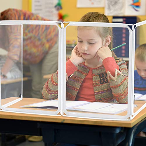 Odetina Plastic Barrier Desk Shields Translucent Room Divider Sneeze Guard Portable Shield for Classroom Dividers Partition (4PCS) - Thumbnail 5