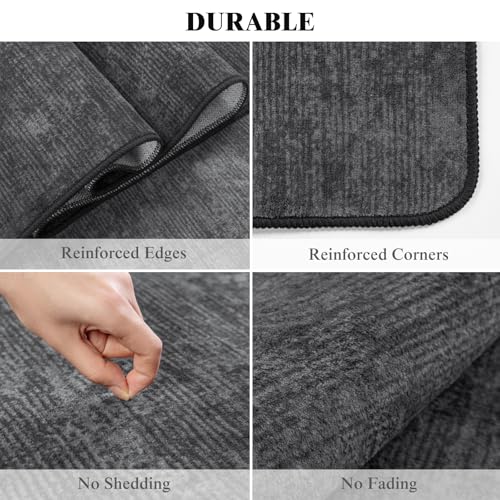 Washable Rug 10x12 Area Rugs for Living Room - Stain Resistant Non-Slip Backing Boho Rug for Bedroom,Durable & Ultra-Thin Vintage Large Area Rug(10x12,Black)