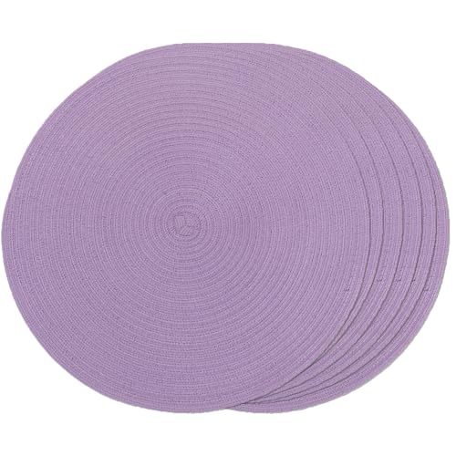 FunWheat Round Braided Placemats Set of 6 Place mats for Dining Tables Woven Heat Resistant Table Mats 15 inch (Light Purple,6pcs)