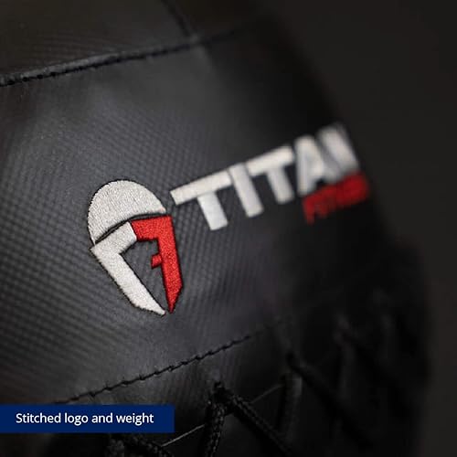 Miniatura 6 de Titan Fitness Bola de pared de medicina suave de 18 libras a 30 libras con textura de cruz laminada de policompuesto agarre antideslizante para