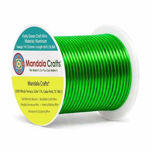Image of Mandala Crafts 14 Gauge Kelly Green Anodized Aluminum Craft Wire, 60 FT | Colored, Flexible, Bendable, for Bonsai, Armature, Sculpting, Wire Wrapping, Jewelry Making, Weather & Tarnish Resistant
