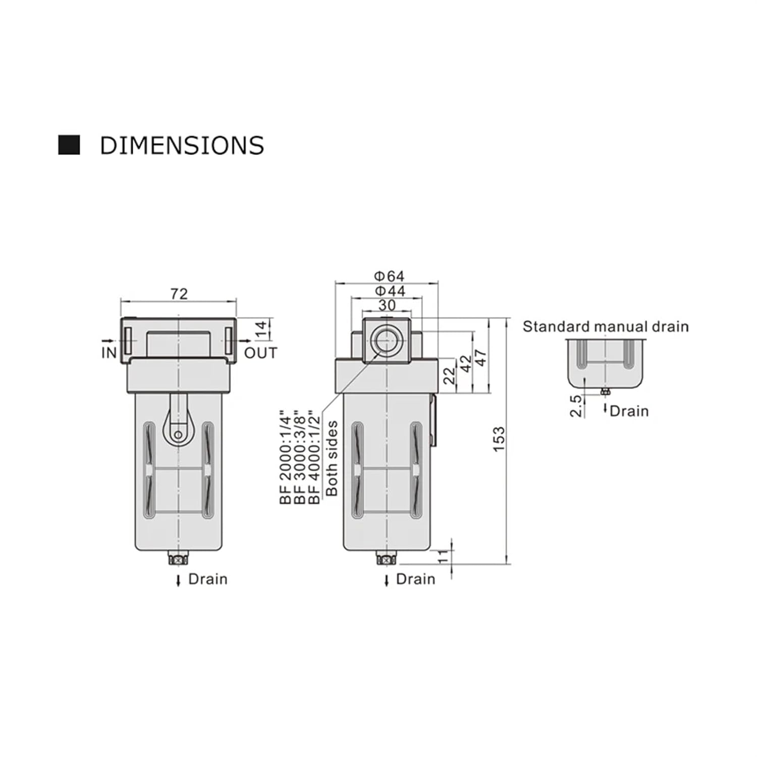 BF4000 1/2 INCH Air Source Treatment Pneumatic Component Filter Oil-Water Separator Air Compressor Filter 1Pcs(Only BF4000)
