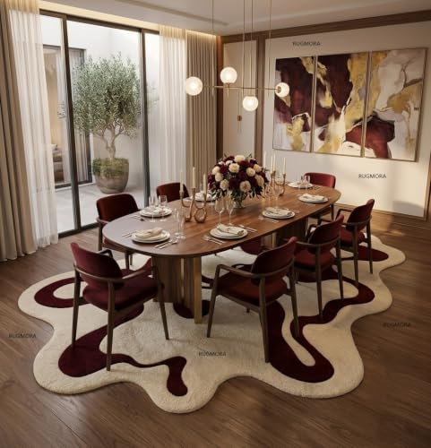 Image of Hand Tufted Wool Rug 5x7 Ft - Modern Irregular Shape Aesthetic Carpet, 1 Inch Thick Pile, Anti-Skid Backing, Soft Handmade Woolen Area Rug for Living Room, Bedroom, Hall Decor