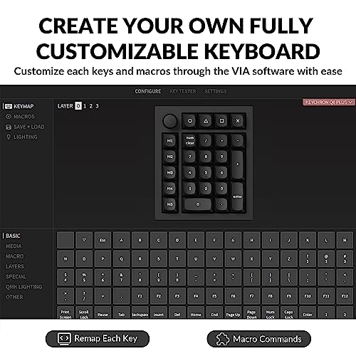 Image of Keychron Q0 Plus Wired Full Aluminum Custom Number Pad, QMK /VIA Programmable Macro with Hot-swappable Gateron G Pro Red Switch Compatible with Mac Windows Linux (Black)