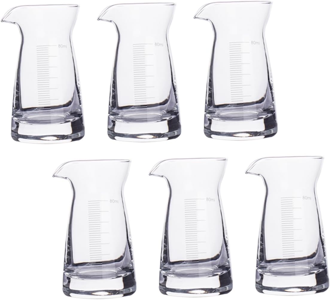 6Pcs Glass Measuring Cup Beaker Drinkware with Easy to Read Markings for Accurate Measurements for Cocktails Spirits and Beverages