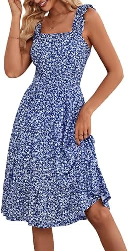 ZABERRY Womens Summer Midi Dress 2026 Elastic Straps Square Neck ...