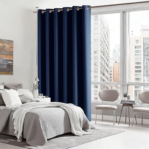 Image of RYB HOME Blackout Thermal Insulated Curtains, Portable Curtain for Sliding Glass Door /Storage /Space Room Divider, Large Window Treatment Room Divider Panel, W80 x L84, Navy Blue, 1 Panel