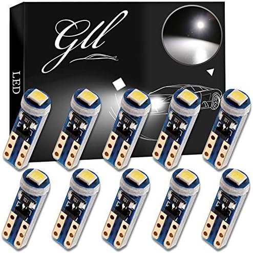 GLL 10pcs White T5 LED Bulbs 74 70 37 17 2721 3528 5mm LED Bulbs 1-3030-SMD for Car Interior Speedometer Dashboard Instrument Gauge Cluster Indicator Light Panel Dash Lamp