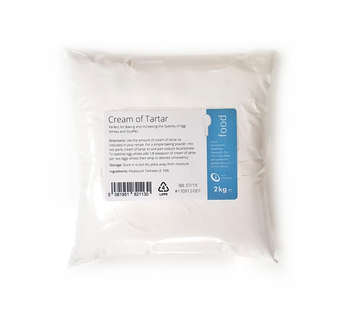 Intralabs Cream of Tartar for Baking & Playdough, Pure Food Grade Powder, 2kg