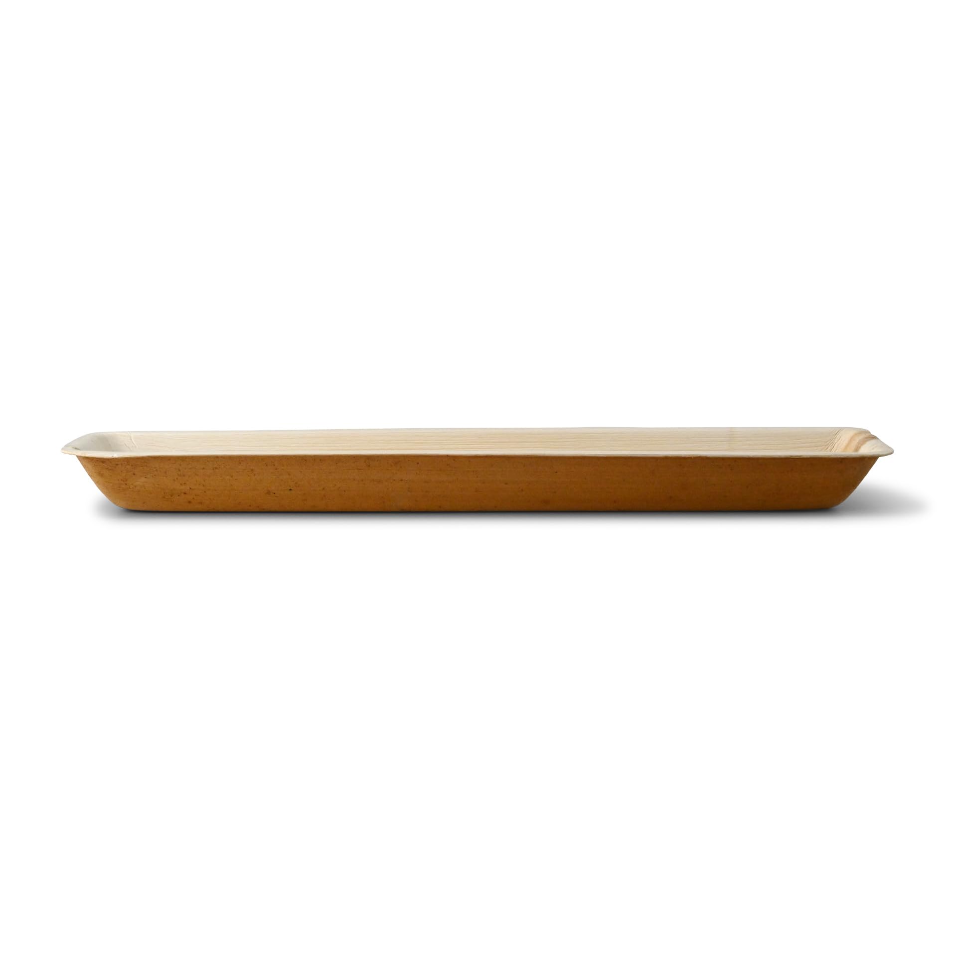 BIOZOYG Vassoio in Foglia di Palma 120 pezzi 38 x 8.5 cm, rettangolare - Vassoi da Portata, Monouso - Adatto per Cibi Caldi, Umidi e Grassi - Venatura Unica, Stoviglie per Feste, Decorazione