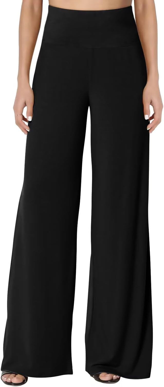 Women's Palazzo Lounge Pants Stretchy Wide Leg Casual Pants Comfy High Waist Flowy Pants S-3XL