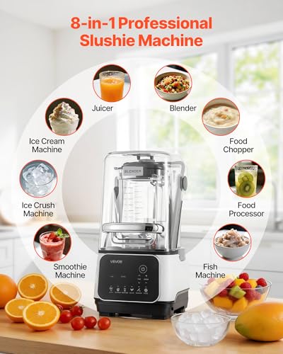 Image of VEVOR Blender, 68 oz Professional Countertop Blenders with Shield, 1400W 26000RPM Kitchen Food Processor Combo, Self-Cleaning, Speed Adjustable, 6 Preset Menu for Smoothies, Ice Crushing, Puree, White