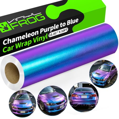 Image of VINYL FROG Chameleon Car Wrap 30x305cm Purple to Blue Matte Metallic Vehicle Film Stretchable Air Release Car Wrap Vinyl for DIY Decals