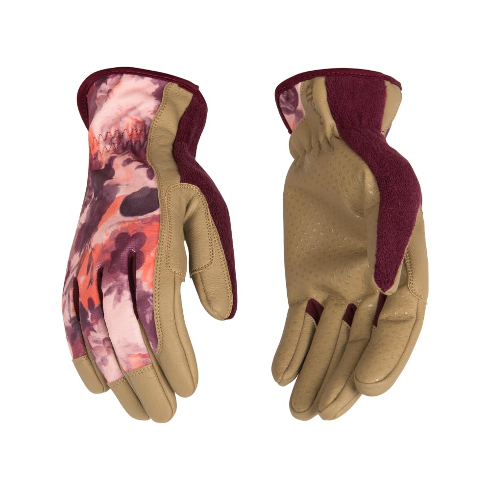Kinco Garden Glove, 2004W-L, Women’s KincoPro™ Pink Polyester-Spandex Fabric Back, Tan MiraG2™ Grain Synthetic Leather Palm (Large)