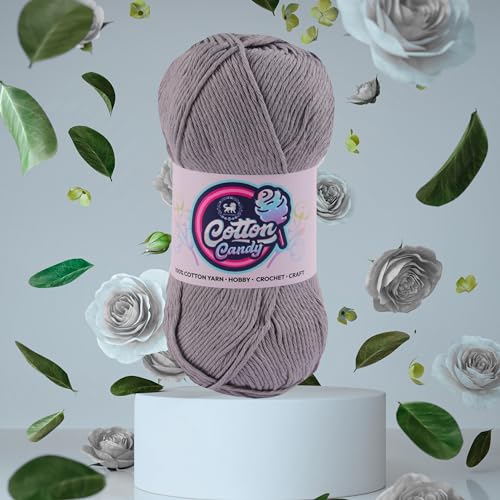 Image of NESTNHAVEN Cotton Candy 100% Cotton Yarn - (100g, 185 Meters) - Luxury Yarn for Crochet, Amigurumi, Embroidery, Toys, Garments, Flowers and Hobby, Projects. (Grey) | (300 Gm)