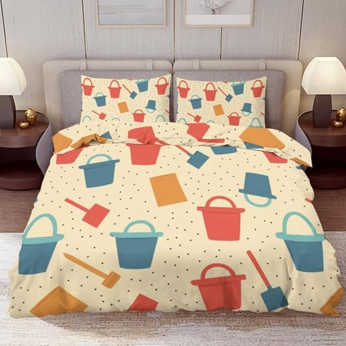 Delerain Comforter Cover Set Full Size, Bucket and Spade 3-Piece Bedding Set for Boys Girls Teens Modern Soft Microfiber Bedroom Set Room Decor, 1 Duvet Cover + 2 Pillowcases
