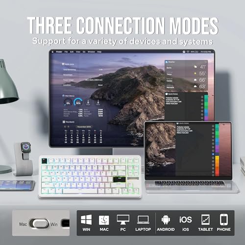 Image of EPOMAKER TH85 QMK /VIA Wireless Gaming Keyboard, BT5.0 /2.4GHz /USB-C, Hot Swappable Pre-lubed Custom Milk Blue Tactile Switches, Gasket Creamy Keyboard for PC /Mac /Office /Gaming (White)
