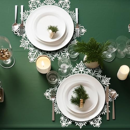 Jogo americano de floco de neve de Natal, conjunto de 4 tapetes prateados de floco de neve, tapetes