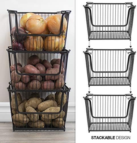 Sorbus Farmhouse Scoop Storage Bin Wire Baskets with Handles, Stackable Basket Set Organizers for Home-Kitchen Pantry-Bathroom, Laundry, Closet Organization, Iron Metal (4-Pack, Black)