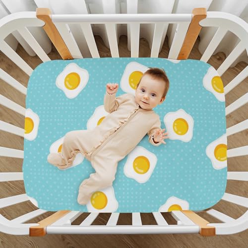 Image of Fried Eggs Polka Dots Blue Fitted Crib Sheet for Boys Girls Baby Toddler Fitted Sheet for Crib Mattress,39 x 27 in