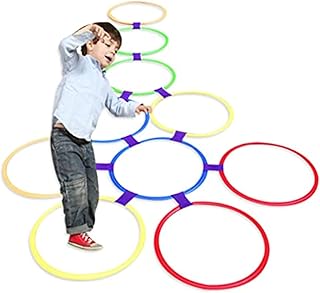 Ring Game Toys, Hopscotch Ring Game, 10 Multi-Colored Plastic Rings and 10 Connectors for Indoor or Outdoor Use-Fun Creative Play Set for Girls and Boys
