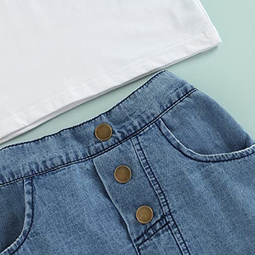 Mainesaka Toddler Baby Girls Smell The Rose T Shirttops + Denim Skirts Clothing Outfit Set (18-24Months,V-White Lace) #TOP4