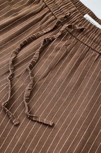Image of SNITCH Men Casual Trousers | Relaxed Fit Pinstripe Design | Breathable Viscose Blend & Lightweight Fabric for Summer & Everyday Wear