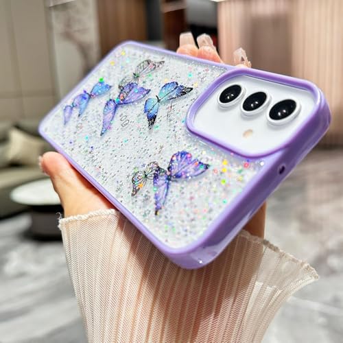 Image of VONZEE for Samsung Galaxy A36 5G Clear Glitter Butterfly Case, Cute Bling Sparkle Shiny Soft Silicone TPU Bumper Shockproof Women Girls Slim Protective Phone Cover for Galaxy A36 5G, Purple