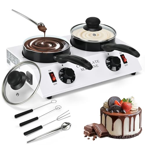2026 Upgrade Chocolate Melting Pot,2x1L Chocolate Melting Machine with Candy Dipping Tools,Electric Chocolate Tempering Machine for Chocolate,Candy,Butter Making Warming Coffee Milk Wine(80W, 110V)