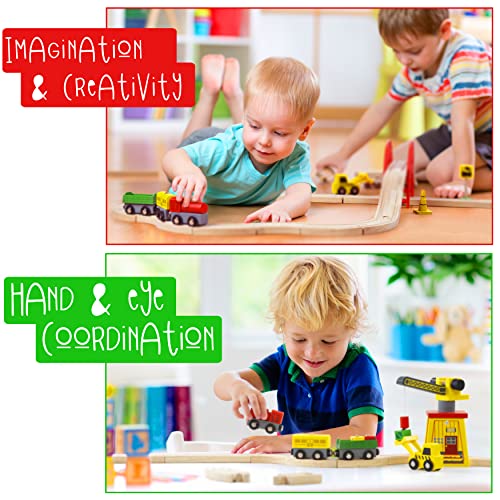 wooden train sets for boys 2-4-7  38 pcs wood train set for toddlers wcrane bridge amp wooden train tracks  train toys for 3 year old boys amp girls  fits thomas brio ikea melissa and doug