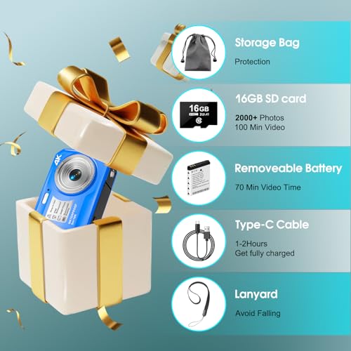 Image of 4K Underwater Camera, 64MP 16FT Waterproof Digital Camera with 16GB Card, Autofocus Floatable Waterproof Camera with IPS HD Screen, 16X Digital Zoom, Fill Light, for Snorkeling, Surfing, Swimming